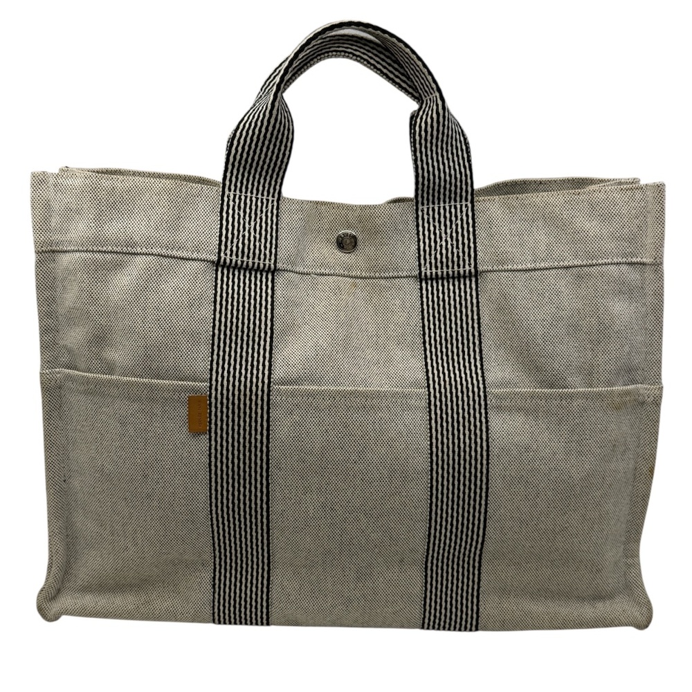 Authentic Hermes Fourre Tout  MM Handbag, Gray  color canvas
